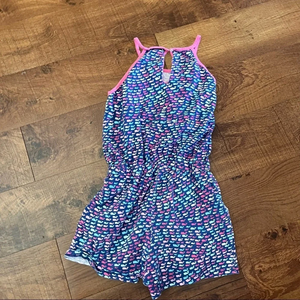 Vineyard vines girls one 1 piece romper Sz large 10/12 pockets pink blue